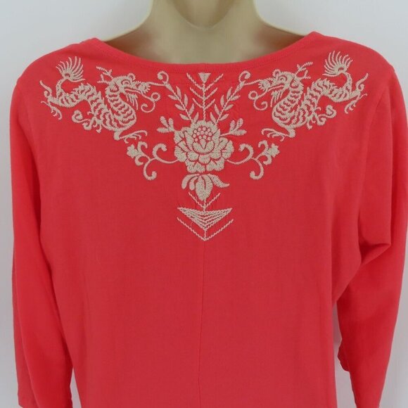 Johnny Was Womens Small Coral Pink Orange Embroidered Floral Tunic Shirt Top - Picture 4 of 11